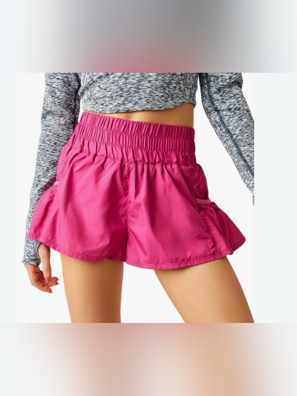 FP Movement by Free People Get Your Flirt On Pink Ruffle Hem Athletic Shorts